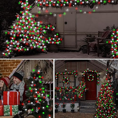 Miniatura 7 de Guirnalda de luces de Navidad alimentadas con pilas, 16.4 pies, 50 luces LED, color rojo, blanco, verde, con temporizador, 8 modos, impermeable,