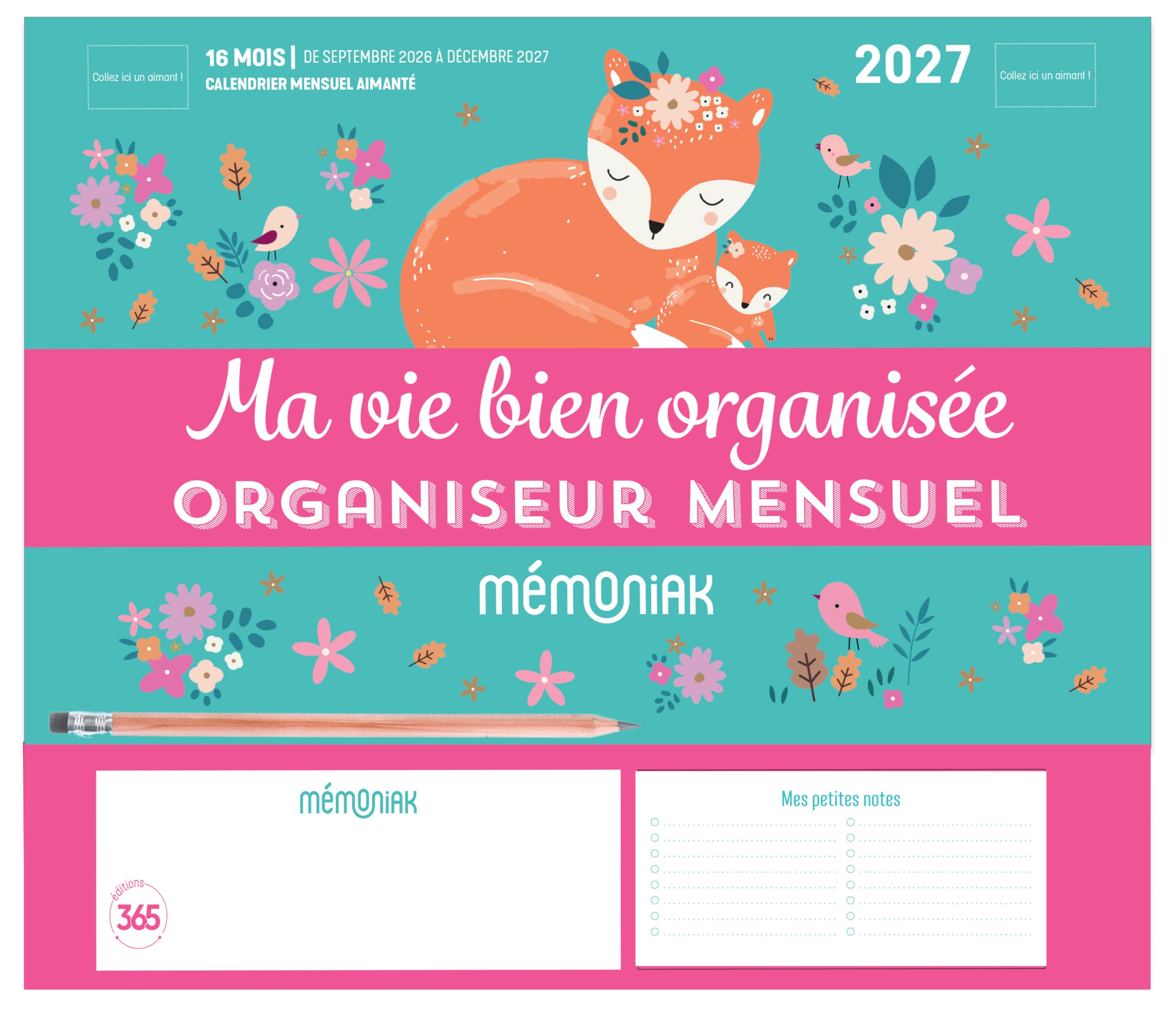 Mini-organiseur Mémoniak Ma vie bien organisée, calendrier mensuel, septembre 2026-décembre 2027: Organiseur mensuel. Avec un crayon