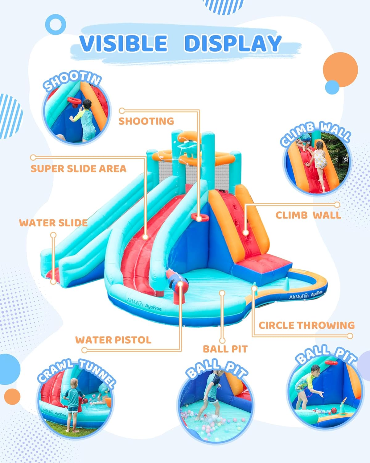 AirMyFun Giant Inflatable Water Slide, Kids Water Bounce House Extended Waterslide Water Park with Blower Outdoor & Indoor