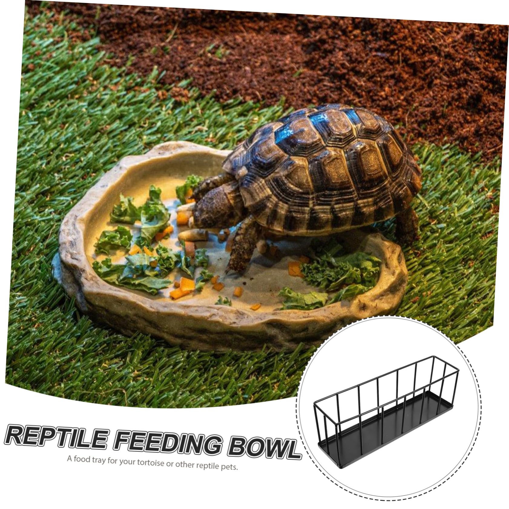 FRCOLOR Comedero para Reptiles de Acero Inoxidable Base Antideslizante, Bandeja Pequeña para Tortugas y Lagartos, Cuenco Resistente Negro, Uso en Terrarios para Mascotas Reptilianas