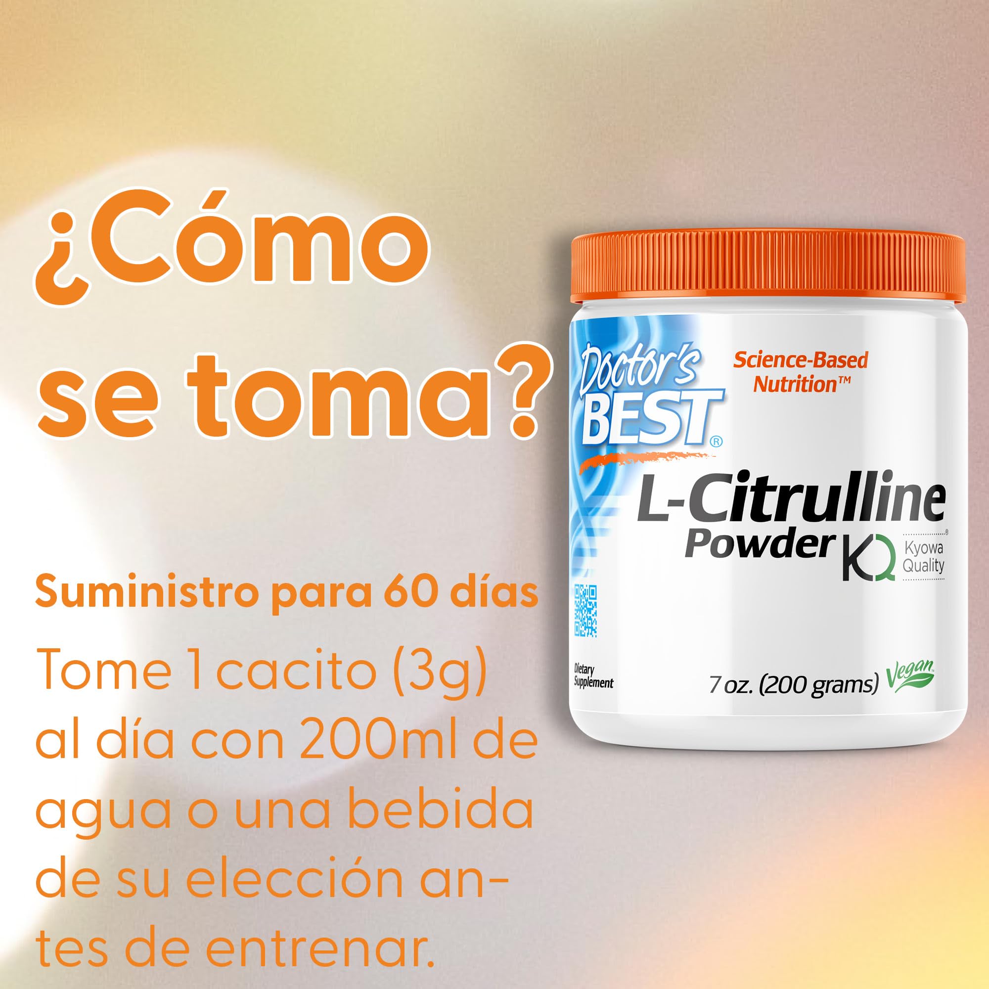 Doctor's Best, L-Citrulline (L-Citrulina), 200g Polvo Vegano, Aminoácido, Probado en Laboratorio, Sin Gluten, Sin Soja, Vegetariano