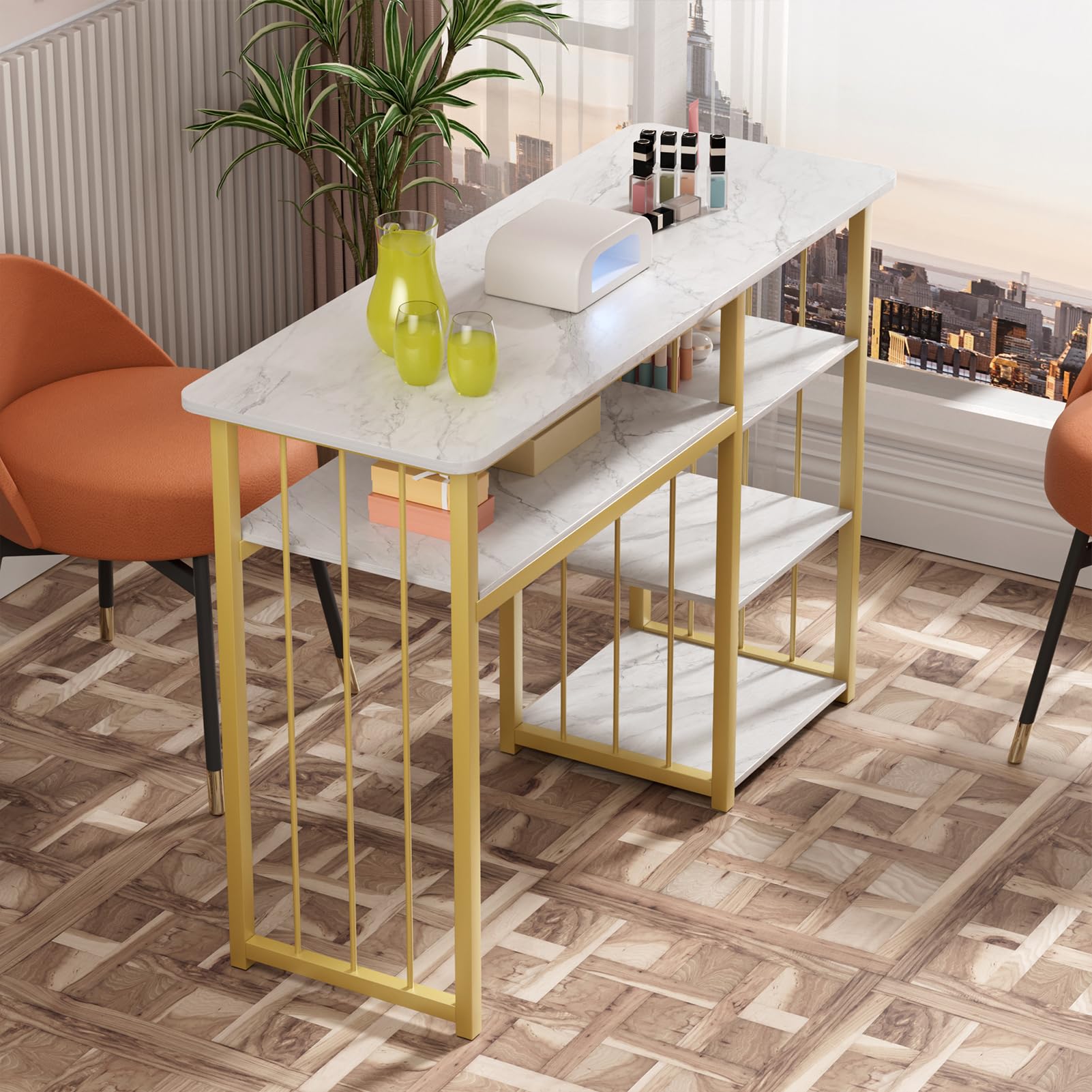 Mesa de uñas, mesa de manicura, escritorio de manicura con textura mármol, escritorio técnico multiestante abierto, mesa de uñas profesional para salón de belleza, spa, muebles de salón impermeable