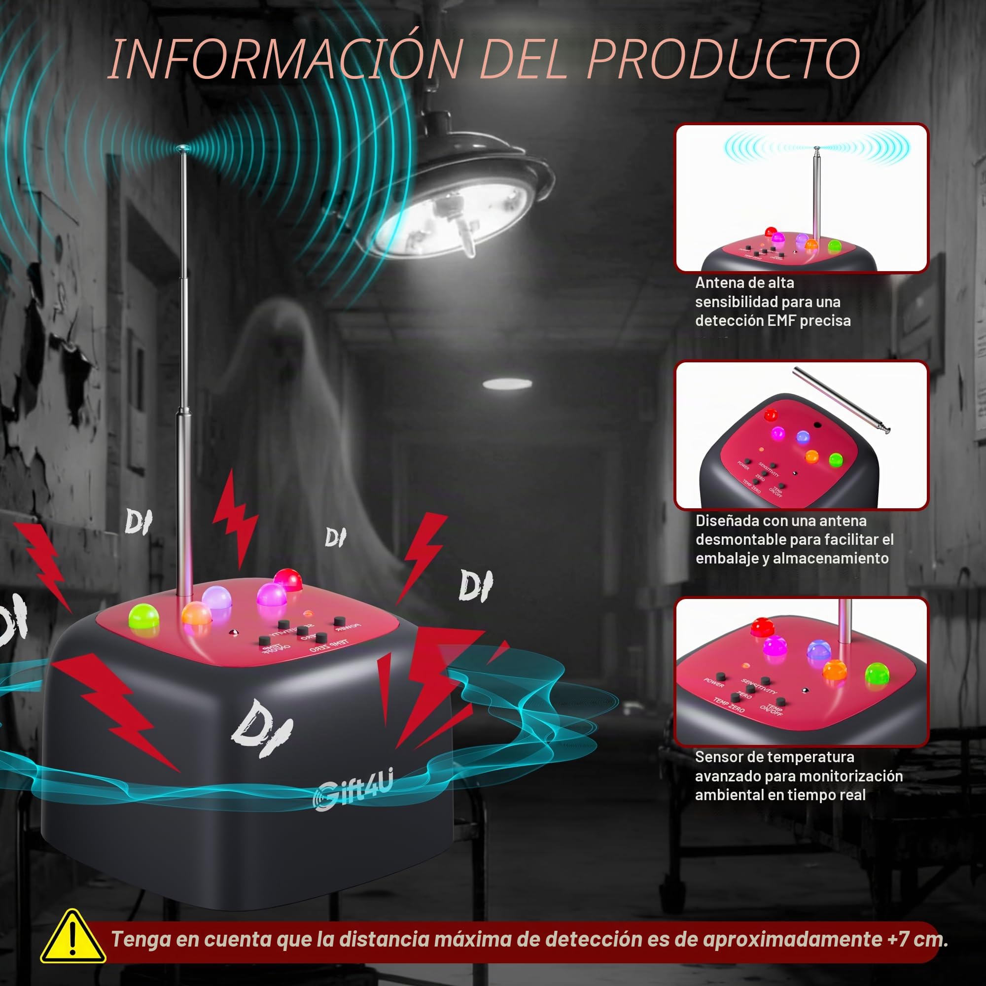 Equipo de caza de fantasmas, kit profesional de caza de fantasmas, detector de sensor de temperatura y EMF, sensibilidad mejorada, calibración automática, equipo portátil para investigación paranormal