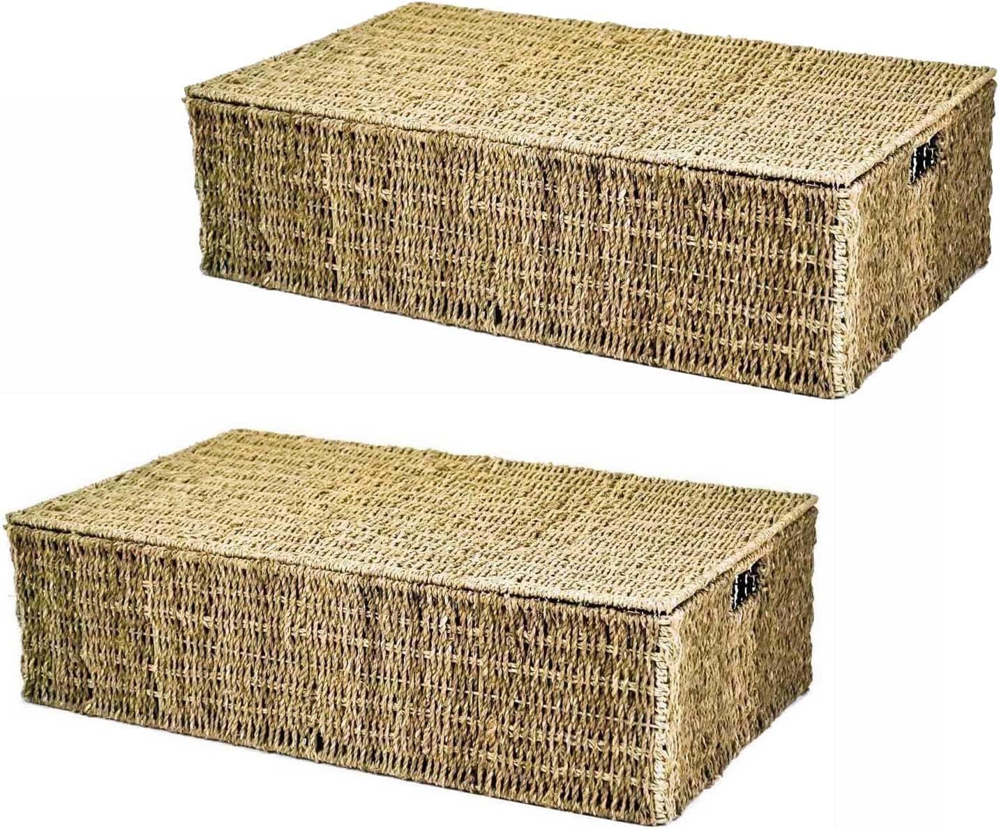 east2eden Seagrass Underbed Under Bed Wicker Storage Basket (Set of 2