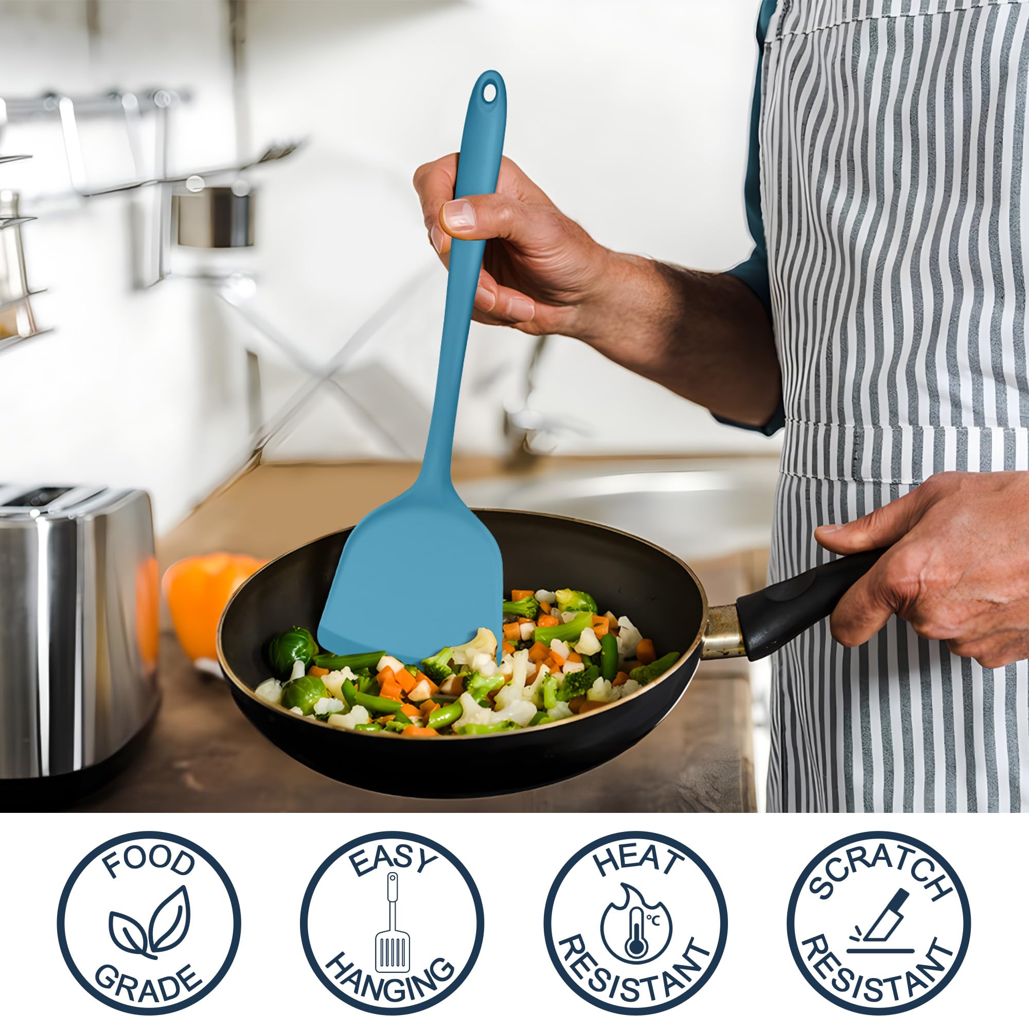 E-far Juego de utensilios de cocina de silicona, 25 piezas con soporte, herramientas de cocina no tóxicas, espátula, volteador, cucharón, para utensilios de cocina antiadherentes, resistentes al calor