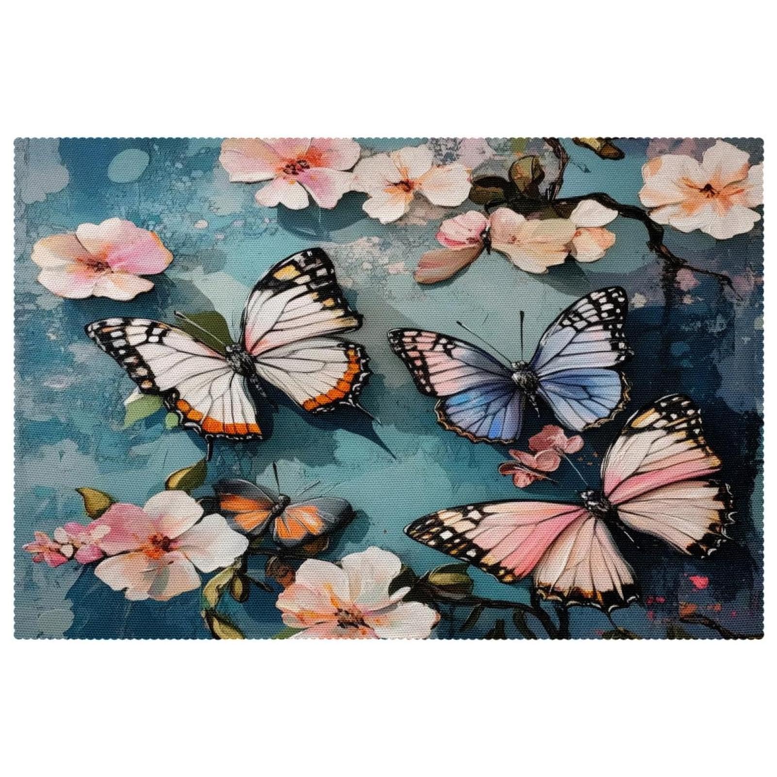 Sets de table anti-chaleur et faciles à nettoyer en tissu Oxford à fleurs pour repas sans tache