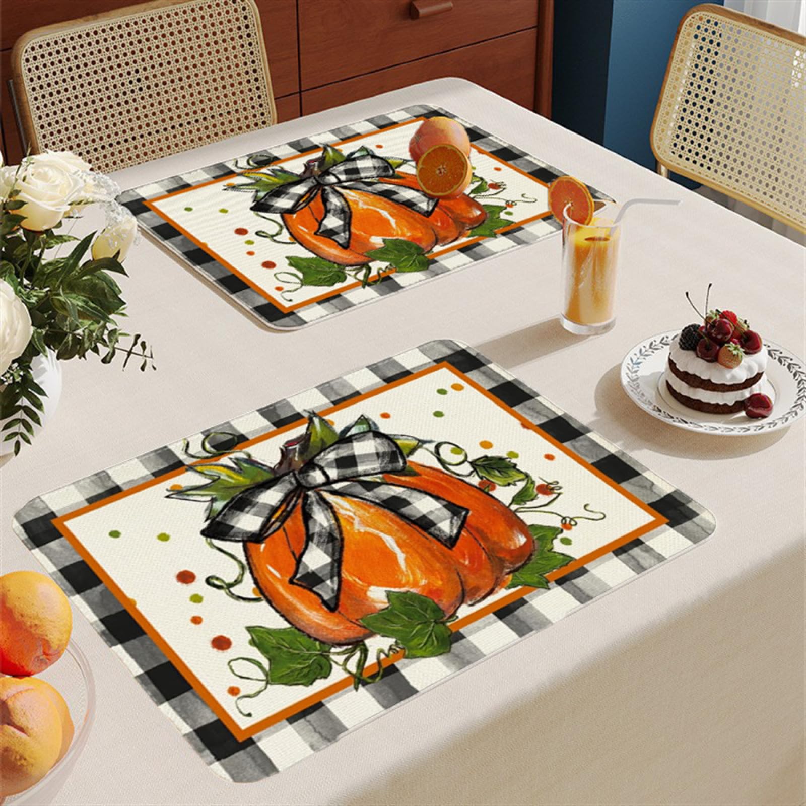 Platzsets Gelber Kürbis PVC 8 Stück platzsets abwaschbar Hitzebeständig, Schmutzabweisend,platzdeckchen leicht zu verstauen für Küche,Zuhause,Restaurant,Speisetisch,45cmx30cm