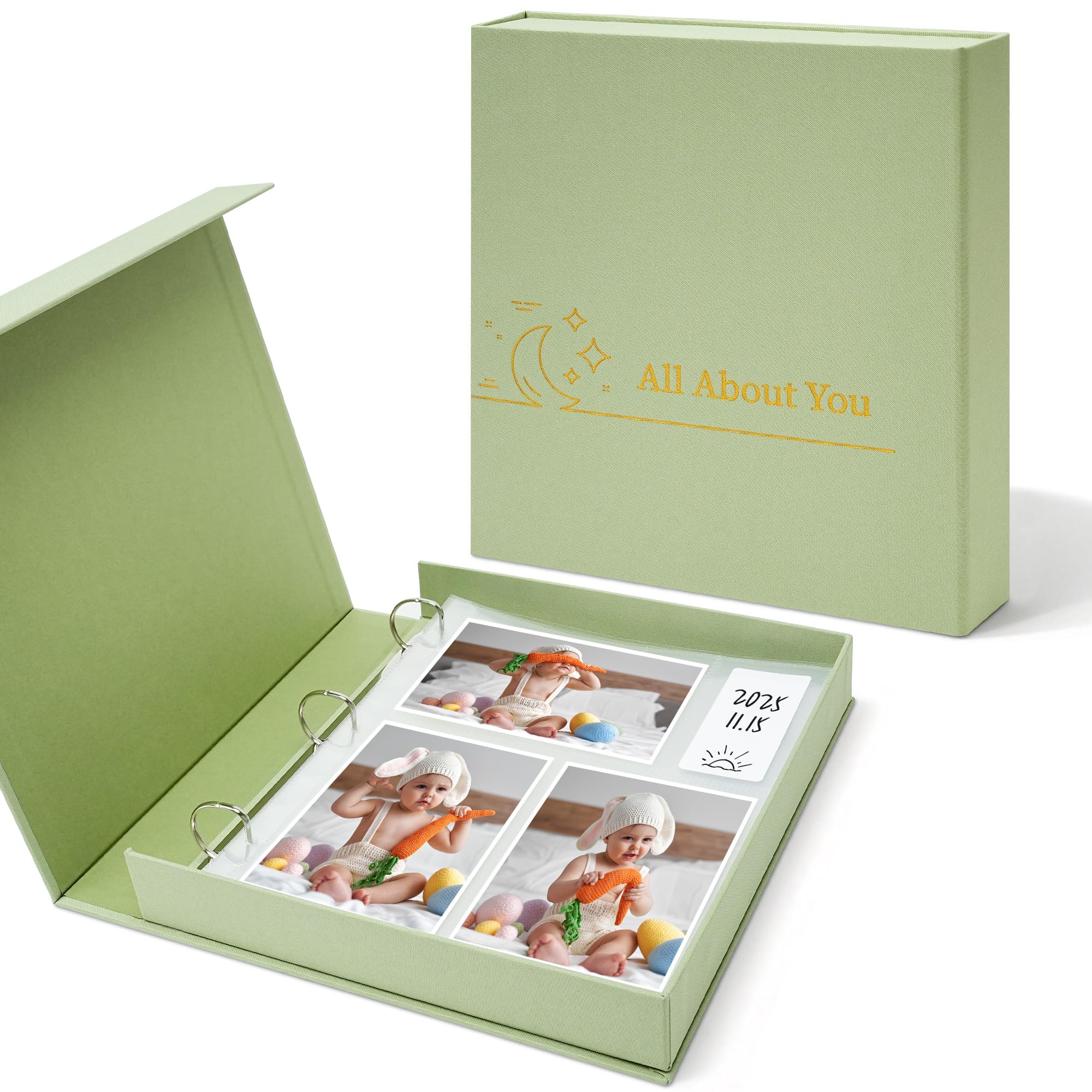 Caja de fotos de 4x6 con carpeta de lino de 3 anillas para 305 copias