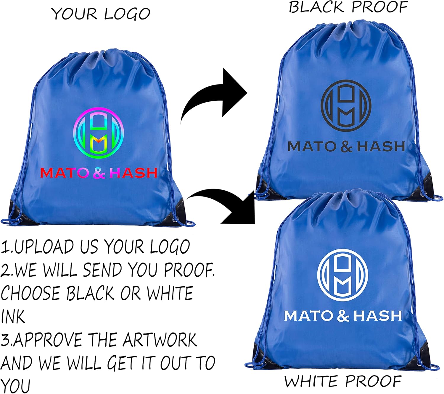 Mato & Hash Drawstring Bulk Bags Cinch Sacks Backpack Pull String Bags | 15 Colors | 1PK-100PK Available