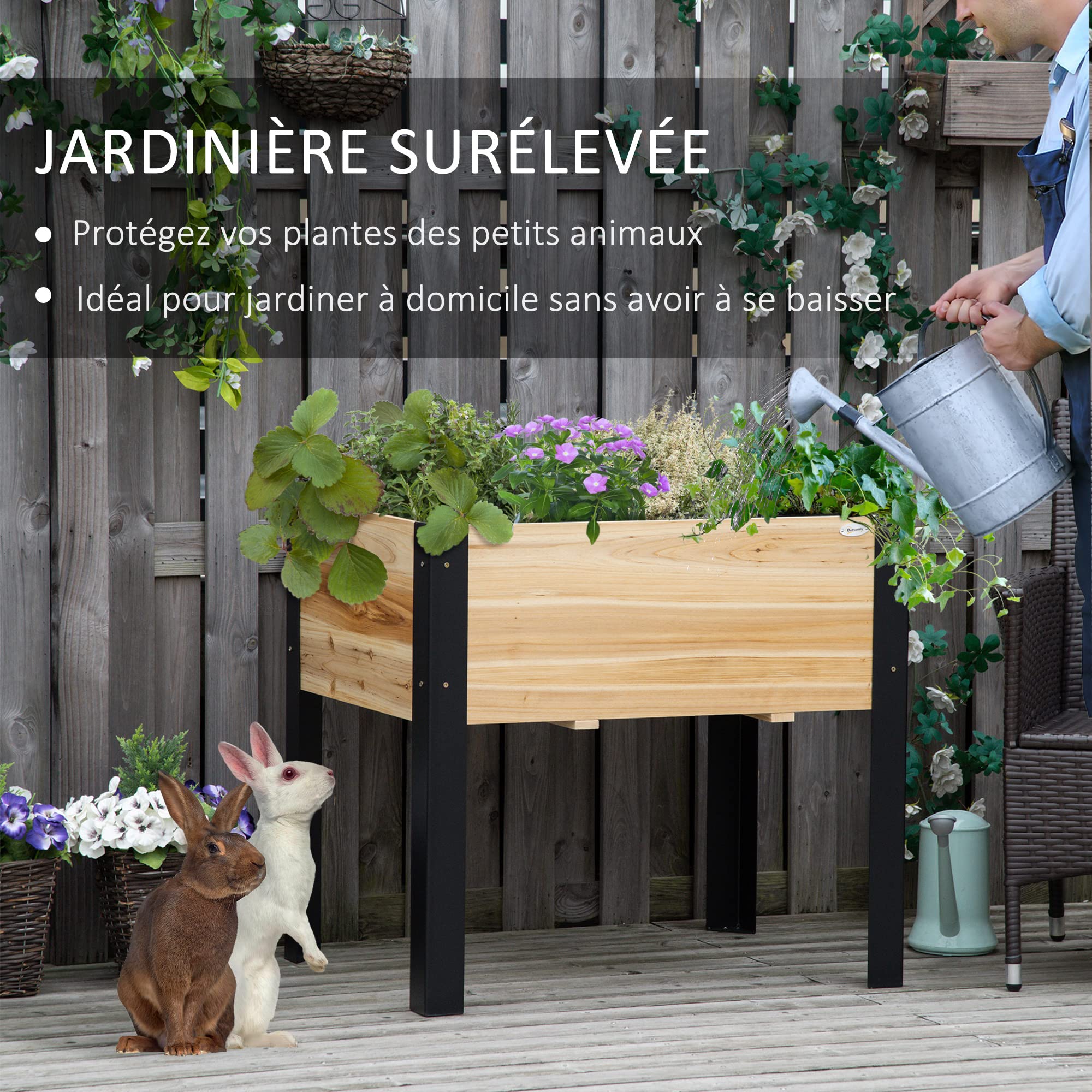 Outsunny Jardinière sur Pieds Potager Feutre de Drainage Inclus Noir