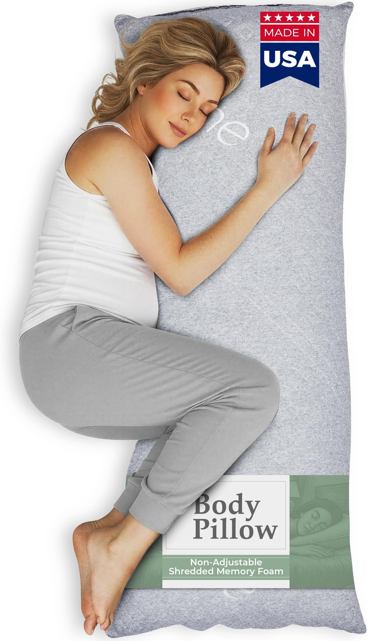Snuggle-Pedic Long Body Pillow for Adults - Big 20x54 Pregnancy Pillows w/Shredded Memory Foam & Cooling Pillow Cover - Cuddle Firm Maternity Side Sleeper Pillow Insert to Hug for Bed - Grayy