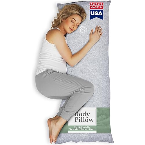Snuggle-Pedic Body Pillow for Side Sleepers for Adults - Full Body Maternity Pillow Support Legs, Belly & HIPS - Shredded Memory Foam & Cooling Pregnancy Pillow Cover - 20x54 Light Gray