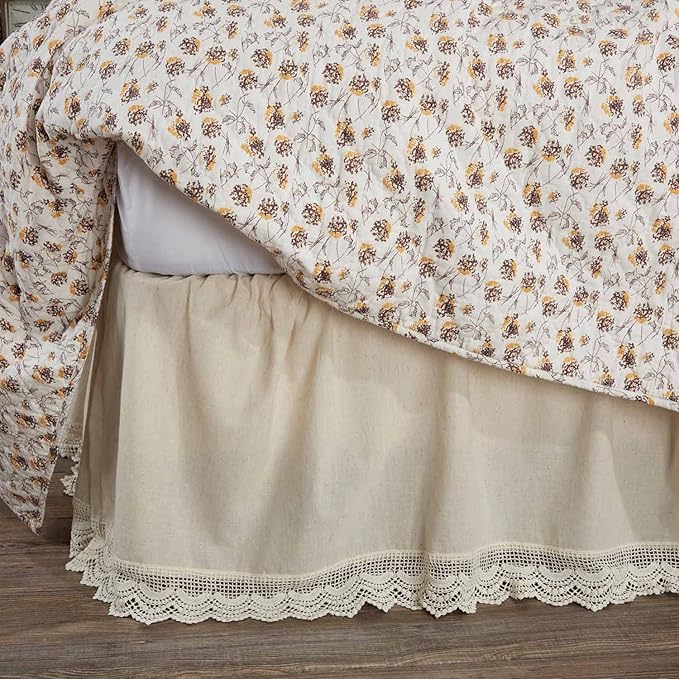 Flax and Lace Queen Bed Skirt, 16" Drop, Natural Cream Dust