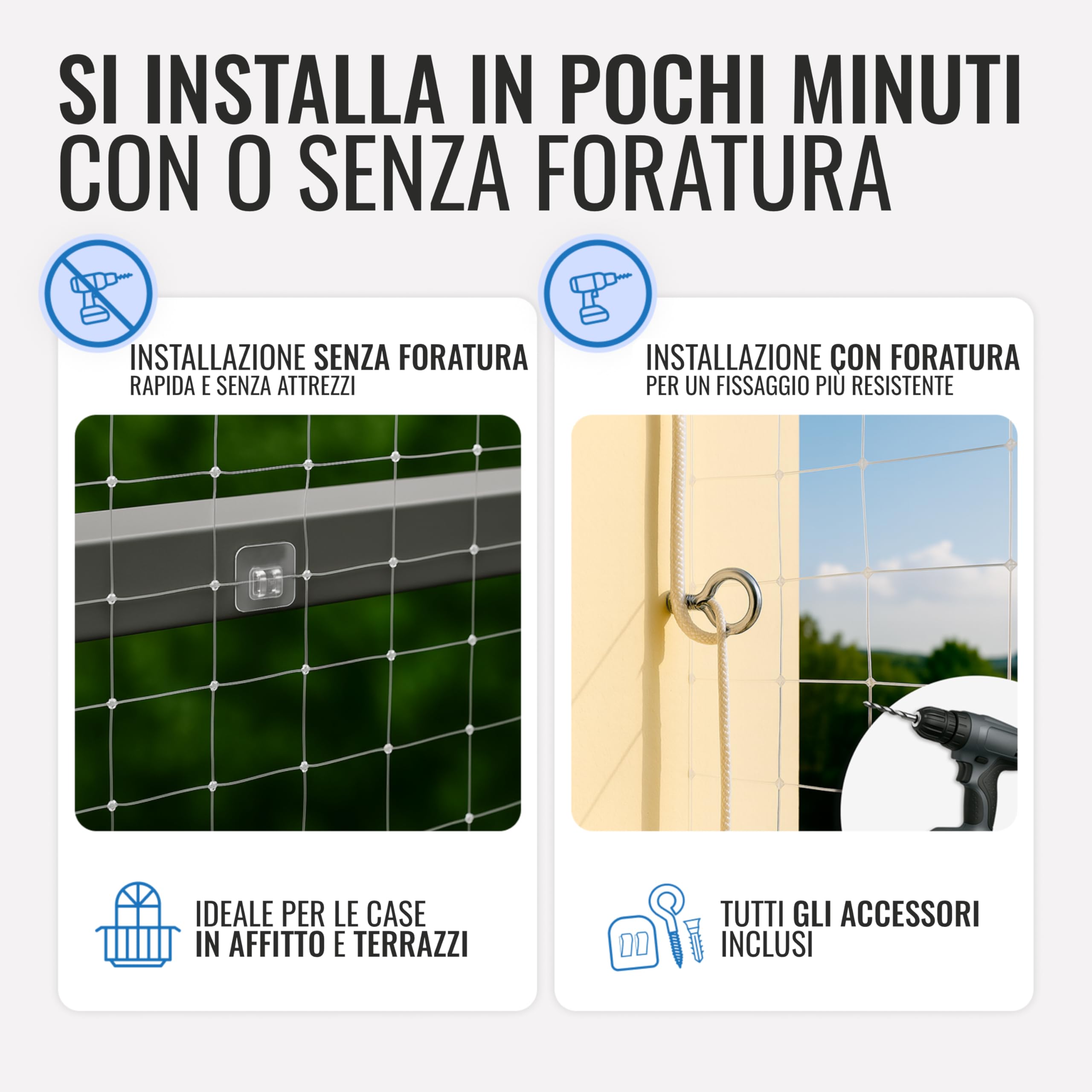 Rete per Gatti Balcone 8x3m – Trasparente | Rete Protezione Gatti con Installazione Senza Trapano o con Trapano | Kit Completo Incluso | Rete Gatti Finestra