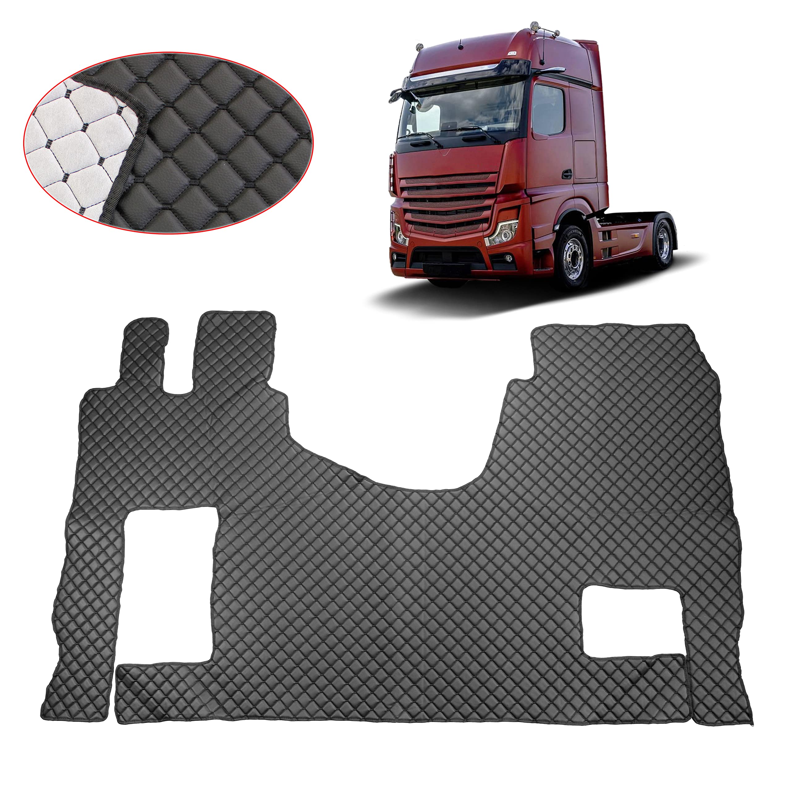 1x Fußmatten passend für Actros Trucks LKWs Automatisch für MP4 Öko-Leder Schwarz