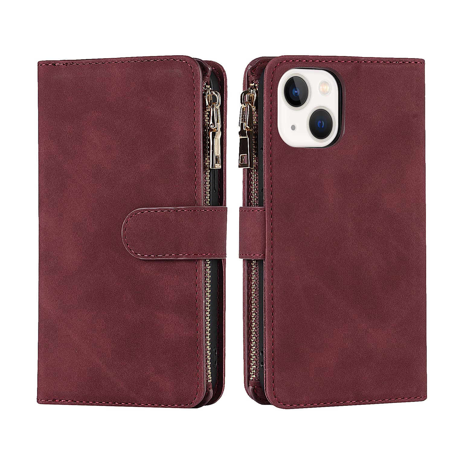 Cavor Cover Compatibile con iPhone 13 con Cordino,Flip Portafoglio Custodia Pelle,[Specchio][5 Porta Carte][Magnetico],Custodia Cover con Laccio Compatibile con iPhone 13 - Oro Rosa