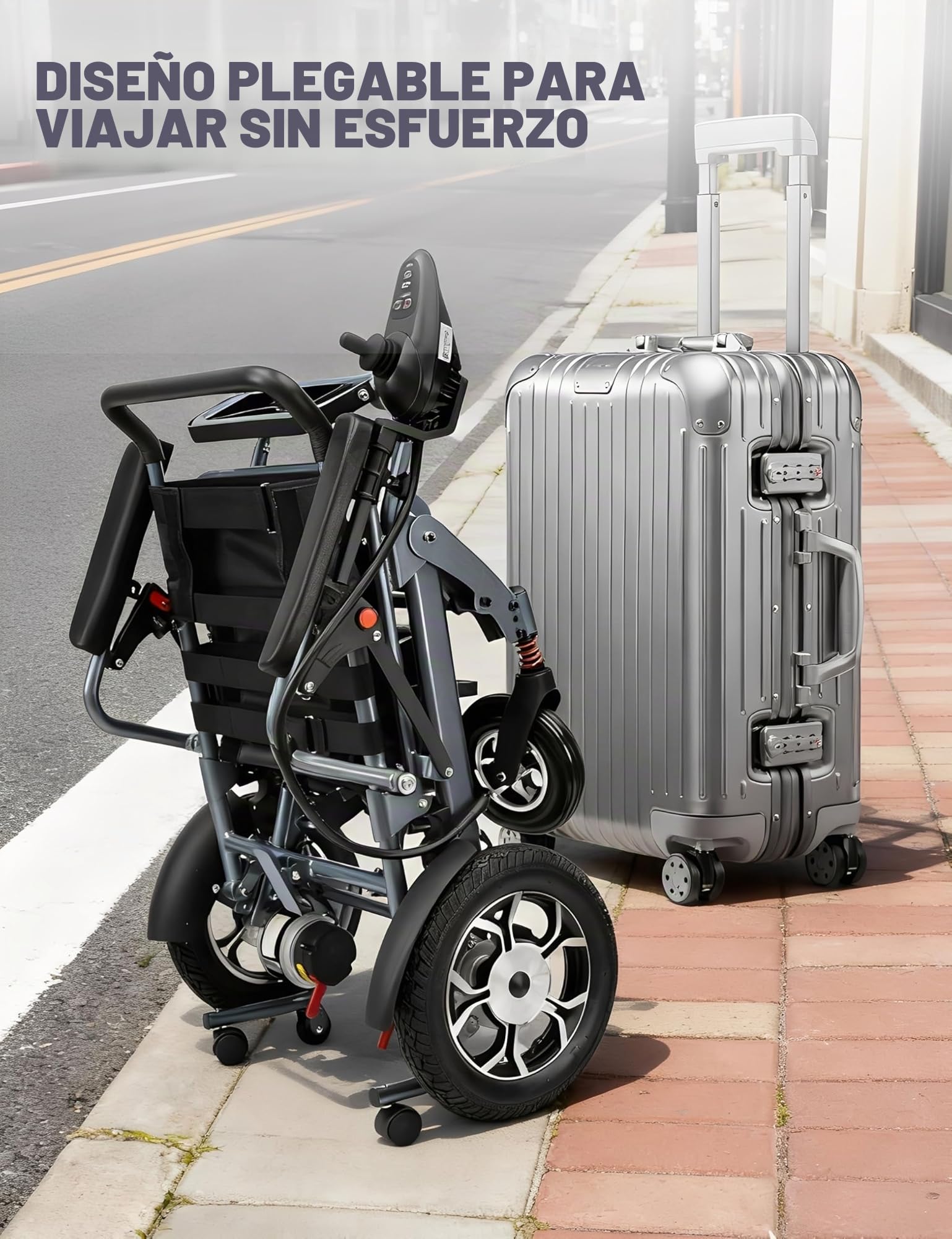 Sillas de ruedas eléctricas motorizadas ligeras plegables, 14,5 kg, motores duales, plegables inteligentes, scooters de movilidad para adultos