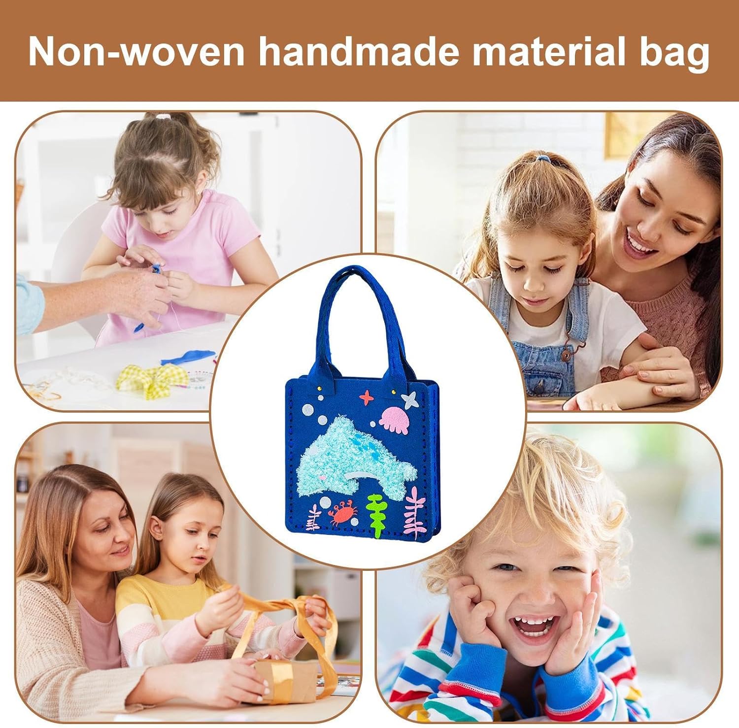 Felt Fabric Sewing Games - Fun Animal Needle Painting Projects - Lightweight Felt Tote Bag, Reusable Embroidery Set for Home, School, Travel
