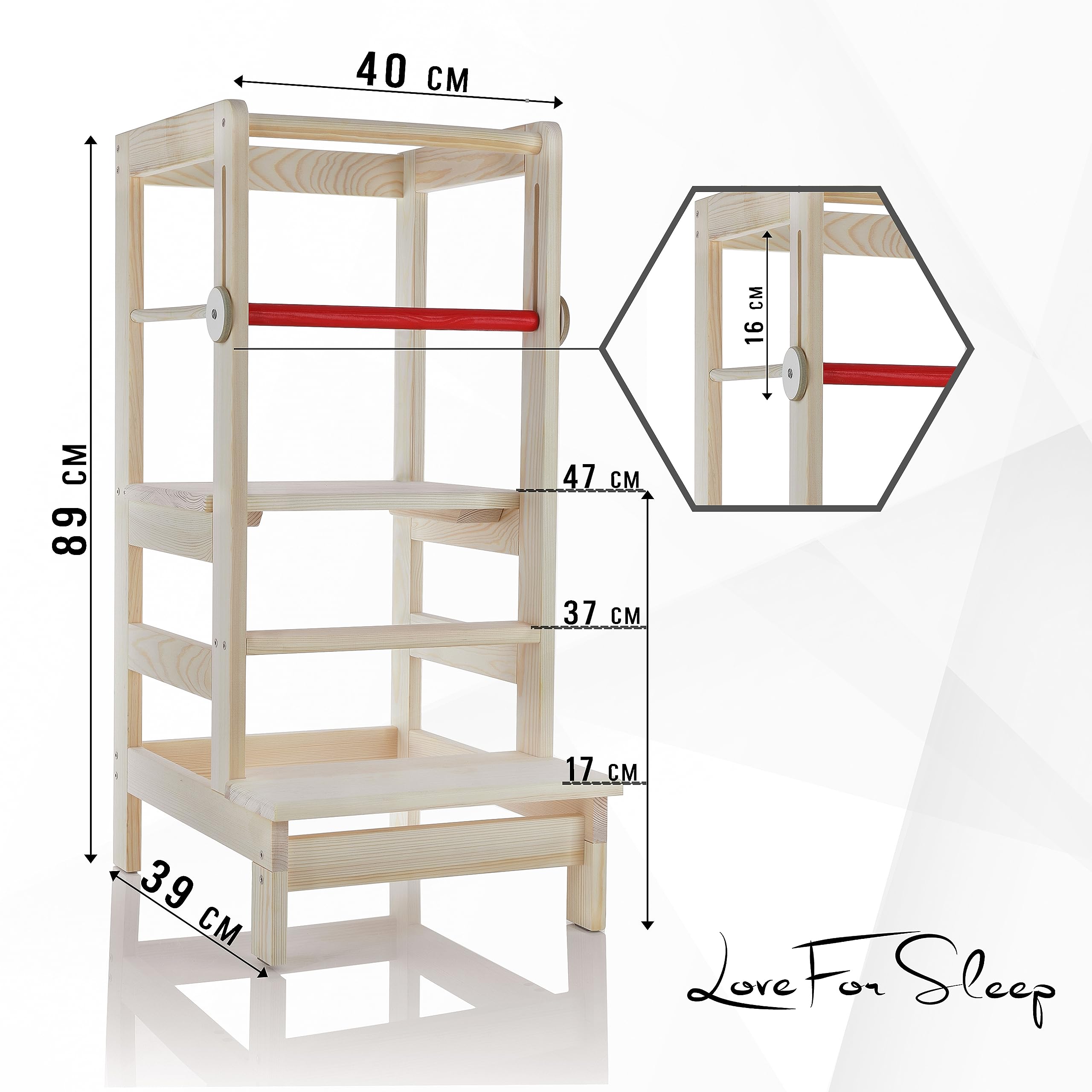 Love For Sleep Lernturm für Kinder Montessori - ab 1 Jahr Höhenverstellbar - Learning Tower aus Holz, Kinder Lernturm Stabil