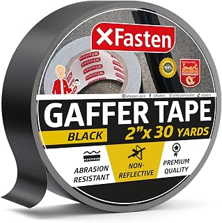 XFasten Multipurpose Black Gaffers Tape 2 Inch X 30 Yards, No Residue Tape, Black Gaffer Tape Non-Reflective Matte Finish, Black Gaff Tape for Photography, Use Floor Tape for Electrical Cords