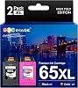 GPC Image Remanufactured Ink Cartridge Replacement for HP Ink 65 65XL Black and Color use with DeskJet 3755 2652 2655 3700 3752 Envy 5055 5052 5000 5010 AMP 100 120 Printer TrayBlack, Tri-Color