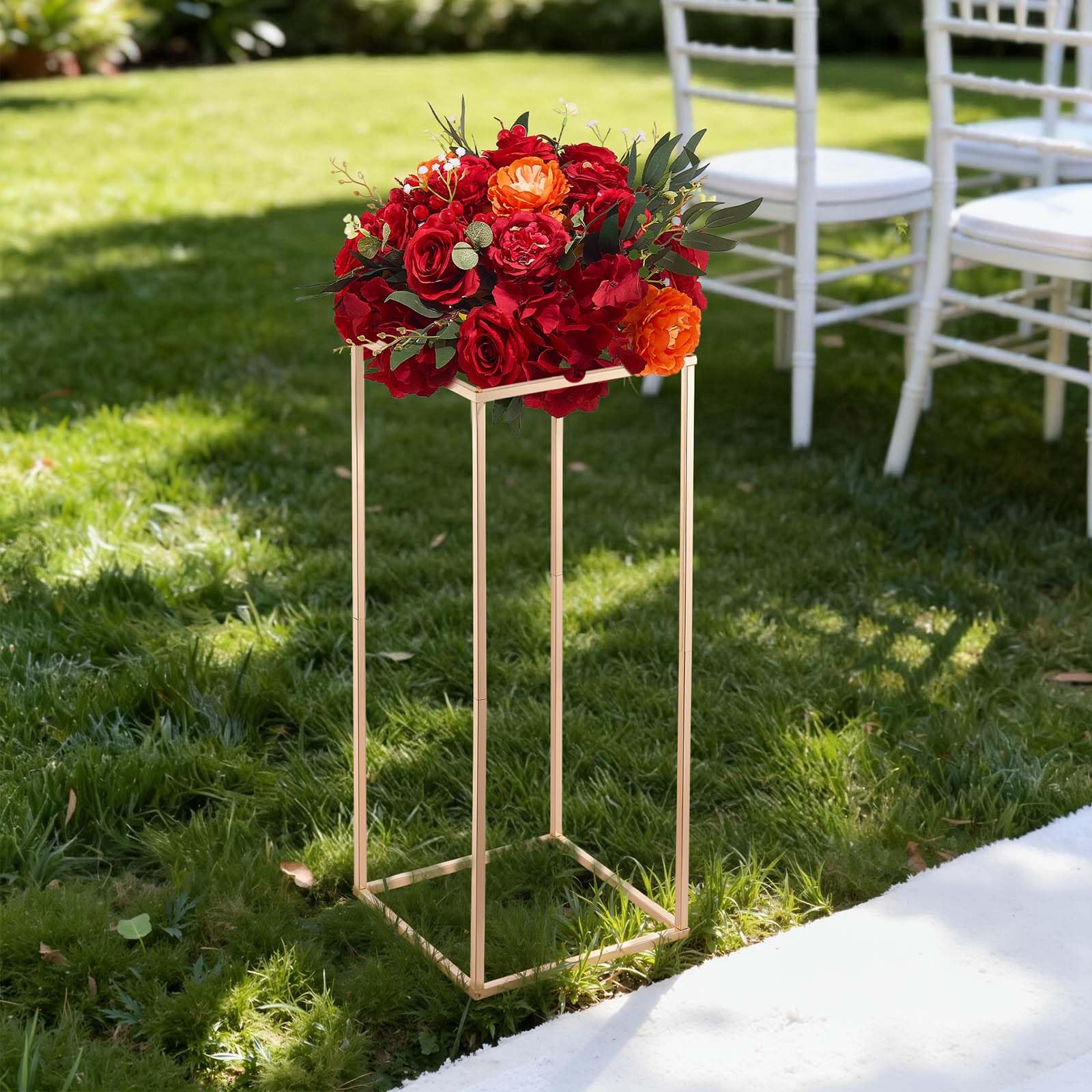 VEVOR Support Fleur Mariage Colonne Lot de 10 Support Fleur Centre de Table Mariage 60 cm Présentoir Floral Rectangulaire pour Fêtes, Anniversaires, Décoration Intérieure, avec Vis Dissimulées, Doré
