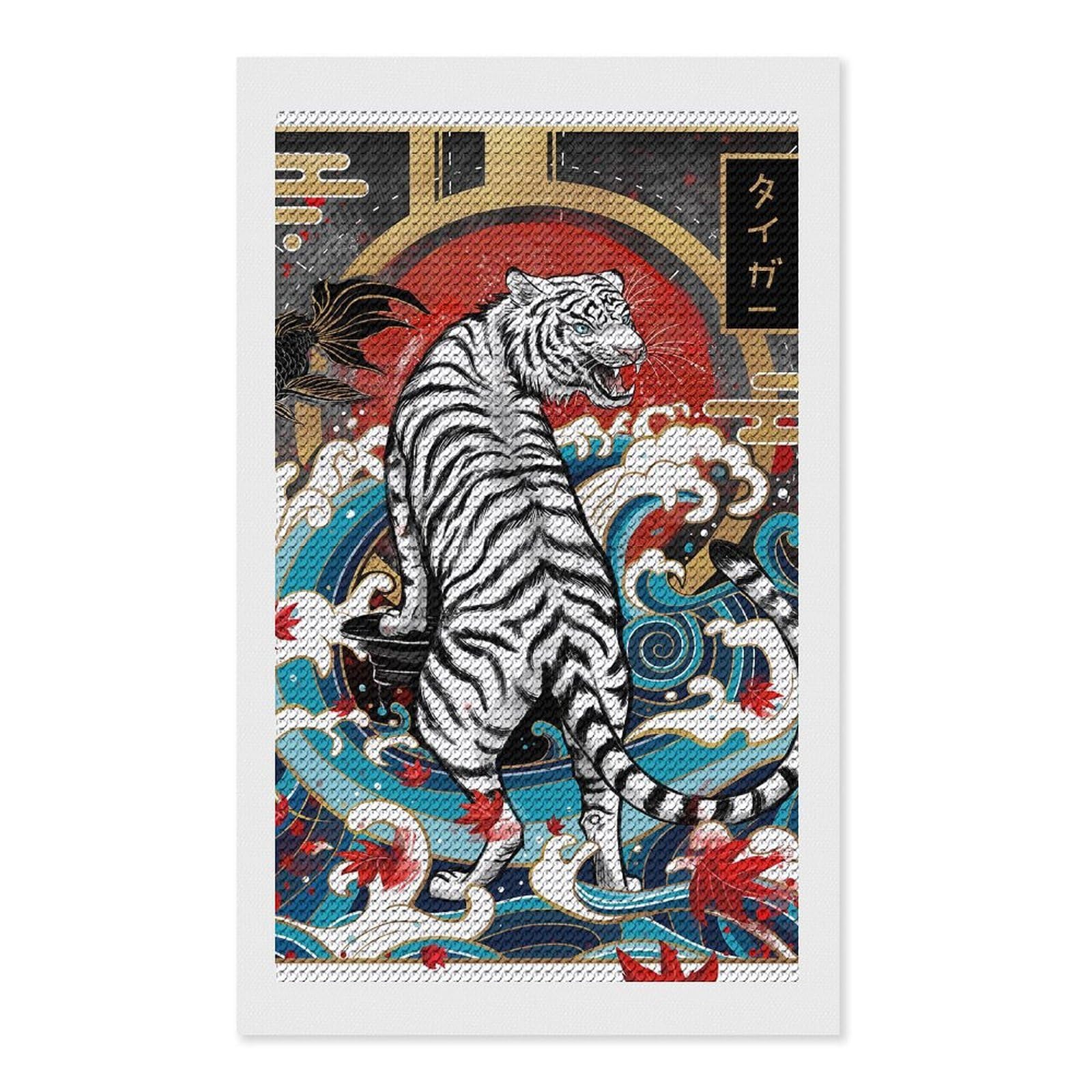 Junmoney Tiger Rising Diamond Painting Canvas Set 12"x20", Mindful Craft Activity, Nice Detail and Sparkle, Farmhouse Decor, Birthday Gift