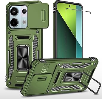 for Xiaomi redmi Note 13 Pro 5G/Poco X6 5G Case with Screen Protector, Protective Cover with Camera Protector Kickstand Military Phone Case for Xiaomi Redmi Note 13 Pro 5G Green
