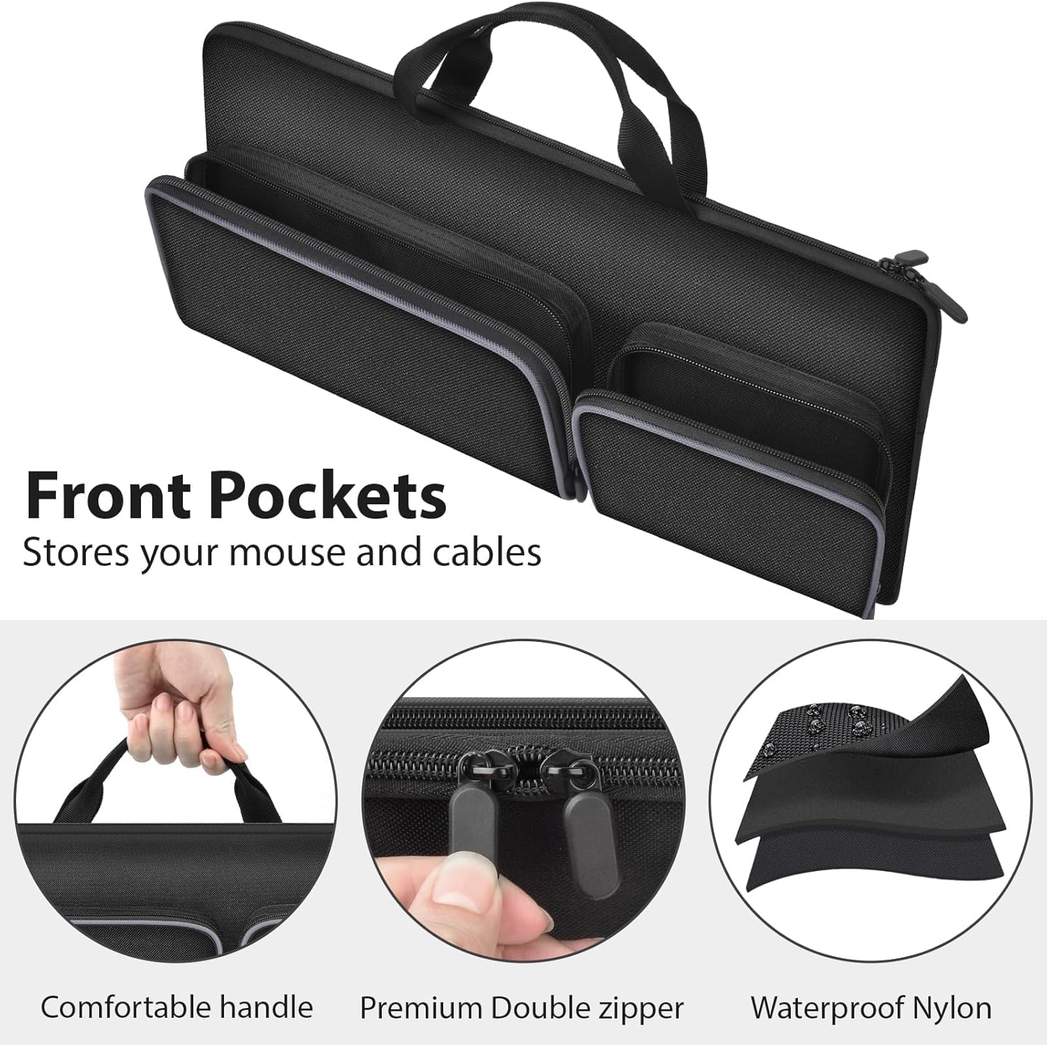 Travel Case for Logitech MK270/ MK345/ MK335/ MK955 for HP 230, for Apple Magic Keyboard. Keyboards Carrying Storage Holder with Pocket for Logitech Mouse and USB Receiver (Box Only)-Medium Black - Image 4