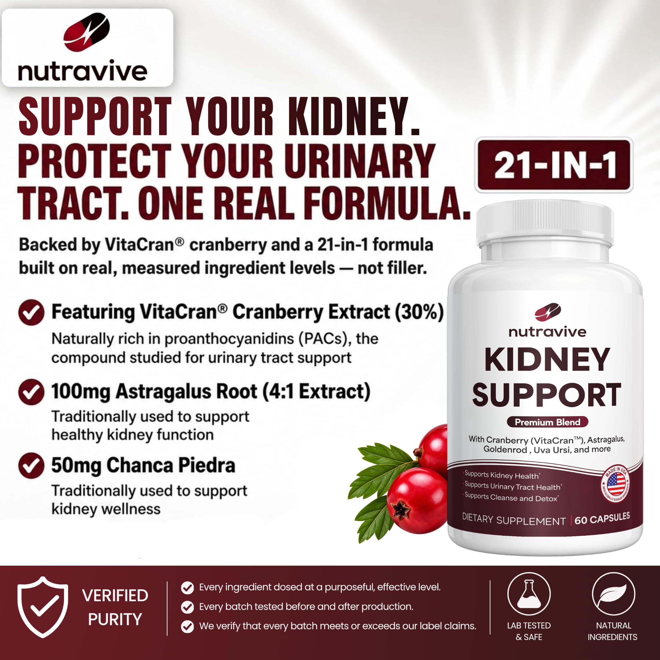 Kidney Cleanse & Support - Cranberry, Astragalus - 60 Capsules — Amazon image 5