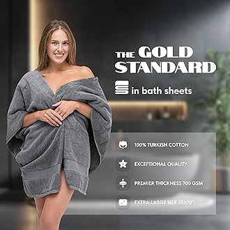 White Classic Luxury Soft Bath Sheet Towels - 650 GSM Cotton Luxury Bath Towels Extra Large 35x70 | Highly Absorbent and Quick Dry | Hotel Quality Extra Large Bath Towels Oversized, Dark Grey, 2 Pack