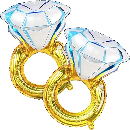 Miniatura 3 de KatchOn, Cartel con purpurina, dorado, con el texto en inglés "He Put A Ring On It" con bonito globo de anillo de diamantes, paquete de 2 globos de