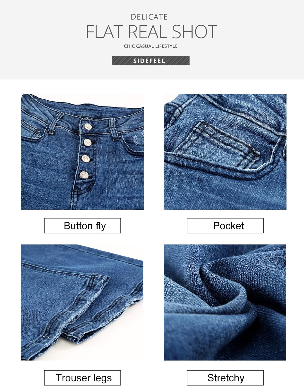 Sidefeel Women's Flare Jeans Ripped High Waisted Bell Bottom Bootcut Wide Leg Denim Pants Blue Size 12 - Image 5