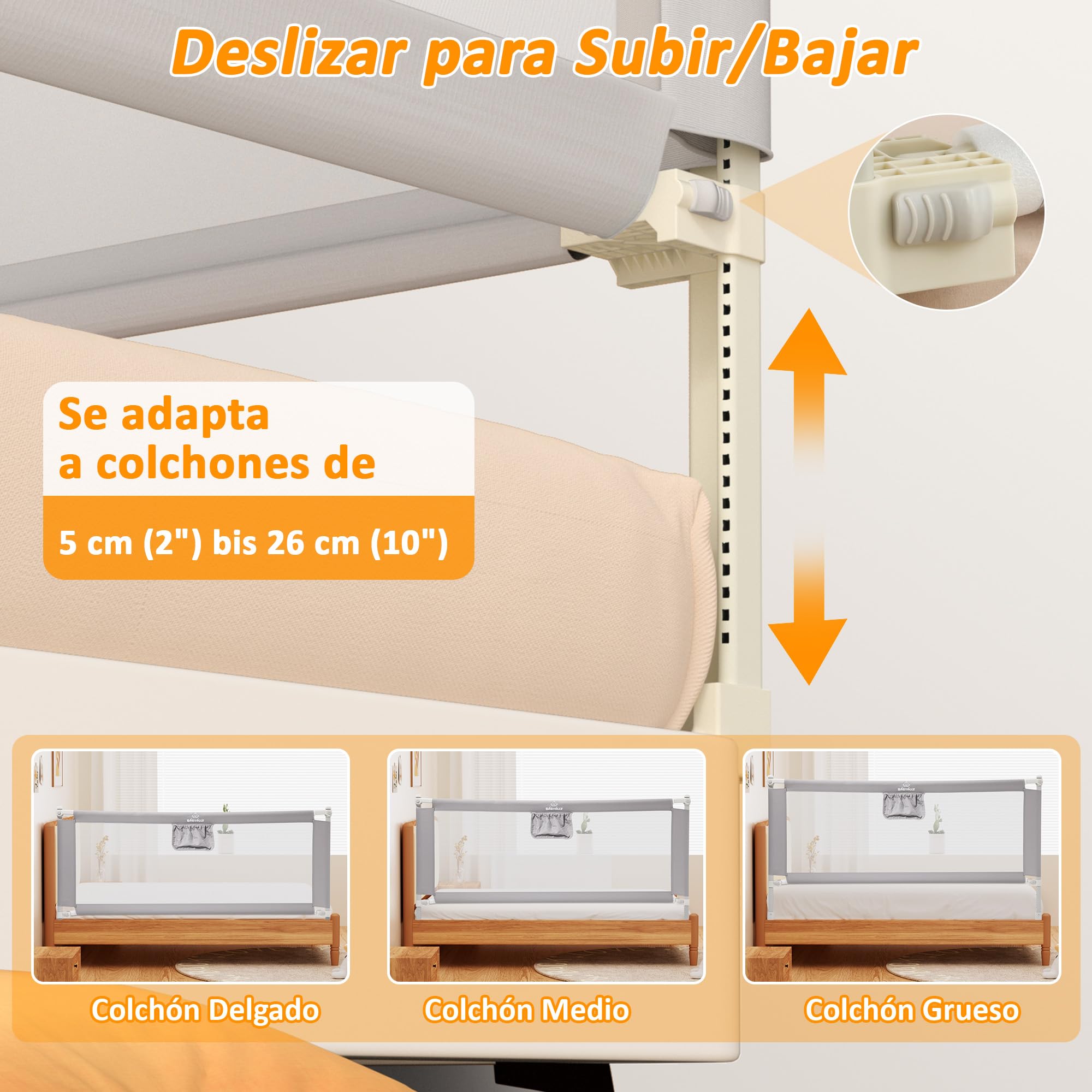 Barrera de 160cm para Cama, Barrera de Seguridad Niños, Barandilla Cama Niño Legable y Portátil