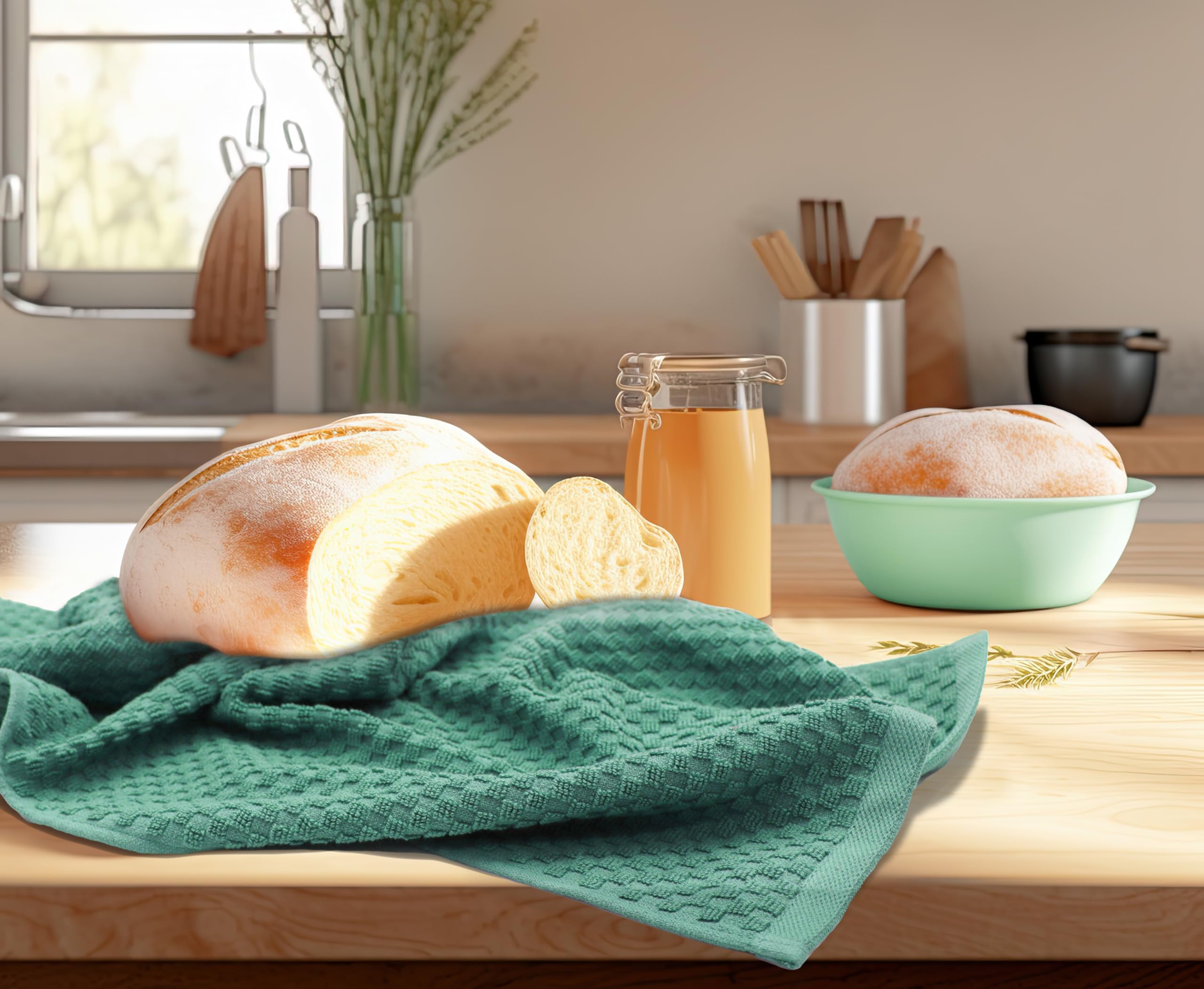 COTTON CRAFT Set di 8 strofinacci in spugna, 100% cotone, trama a nido d'ape, morbidi, assorbenti, ad asciugatura rapida, a basso contenuto di lanugine, riutilizzabili, 40,6 x 71 cm, bianco (seafoam)