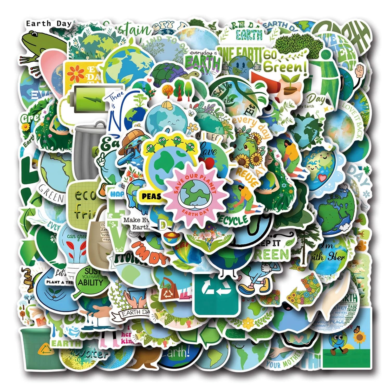 Tag der Erde Wasserdichte Aufkleber Set Geschenk für Jugendliche Erwachsene 100 Stück Earth Day Vinyl Sticker Deko für Auto Motorräder Fahrrad Skateboard Snowboard Gepäck Laptop Scrapbook Auto Koffer