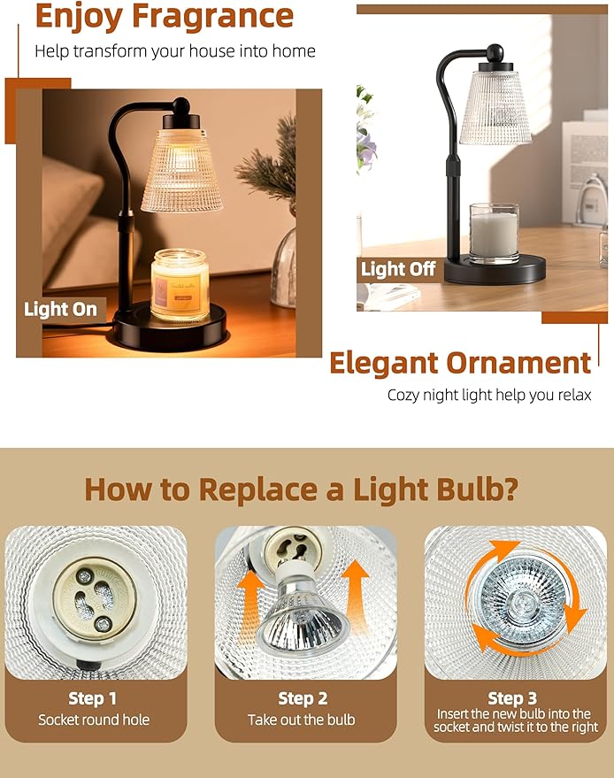 Lámpara Calentadora de Velas de Tarro, Ajustable y Dimerizable con Temporizador miniatura 7