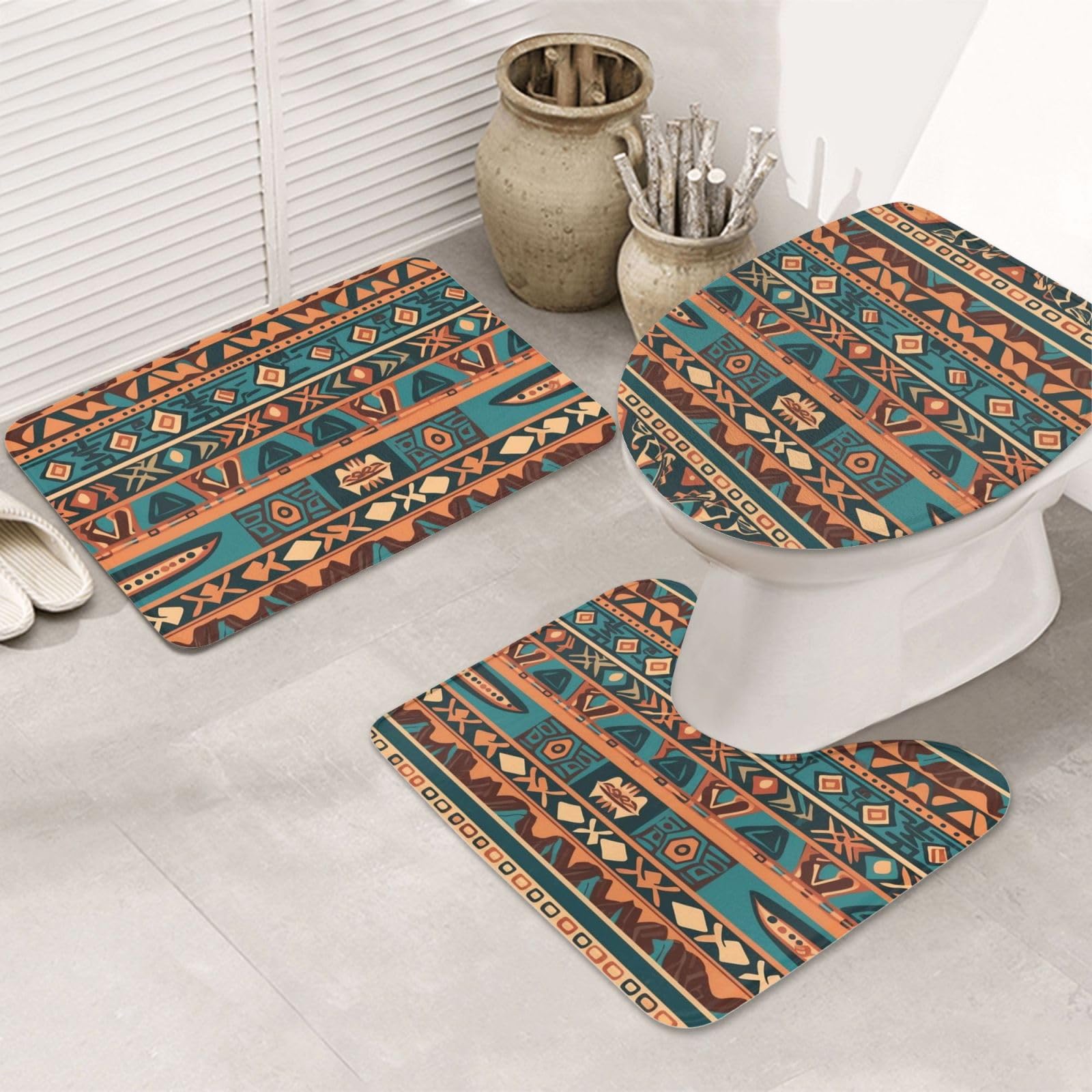 Tapis de salle de bain absorbant et lavable avec motif tribal moderne