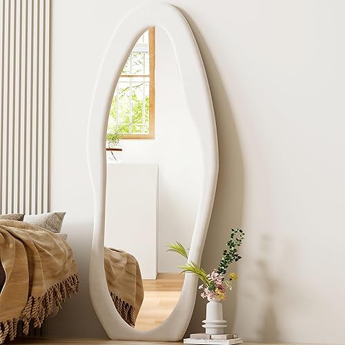 Miniatura 7 de Espejo de longitud completa, espejo irregular de 63 x 24 pulgadas, espejo grande de longitud al suelo montado en la pared, espejo de pie con marco