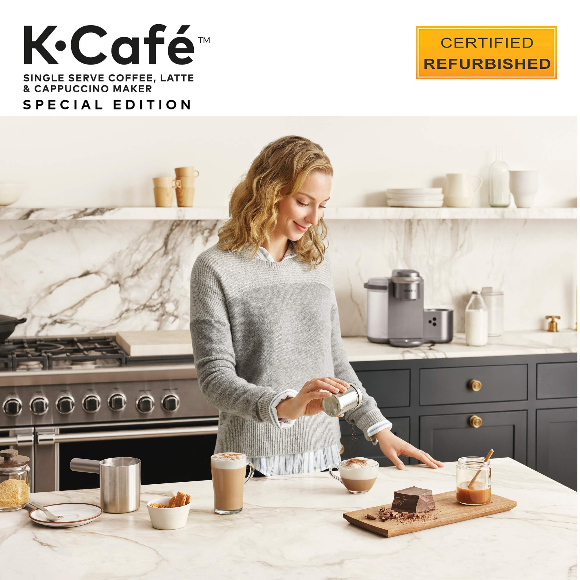 Keurig K-Cafe Special Edition Coffee Maker, Single Serve K-Cup Pod Coffee, Latte and Cappuccino Maker, Comes with Dishwasher Safe Milk Frother, Coffee Shot Capability, Nickel (Renewed)