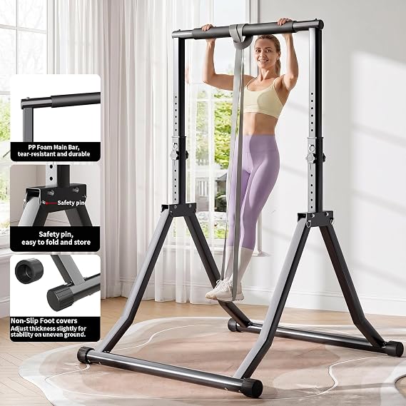 Foldable Pull Up Bar Station 58.3''-76.8'' Power Tower