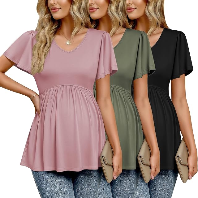 Ekouaer Maternity Shirts 3 Packs Summer Pregnancy Clothes Tops for Work