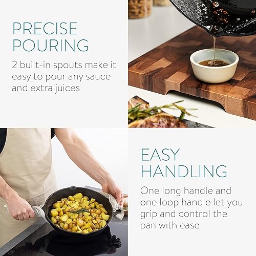 Miniatura 4 de Navaris Sartén de hierro fundido, sartén de hierro fundido de 10 pulgadas, utensilios de cocina sazonados para freír, cocinar, horno, estufa y