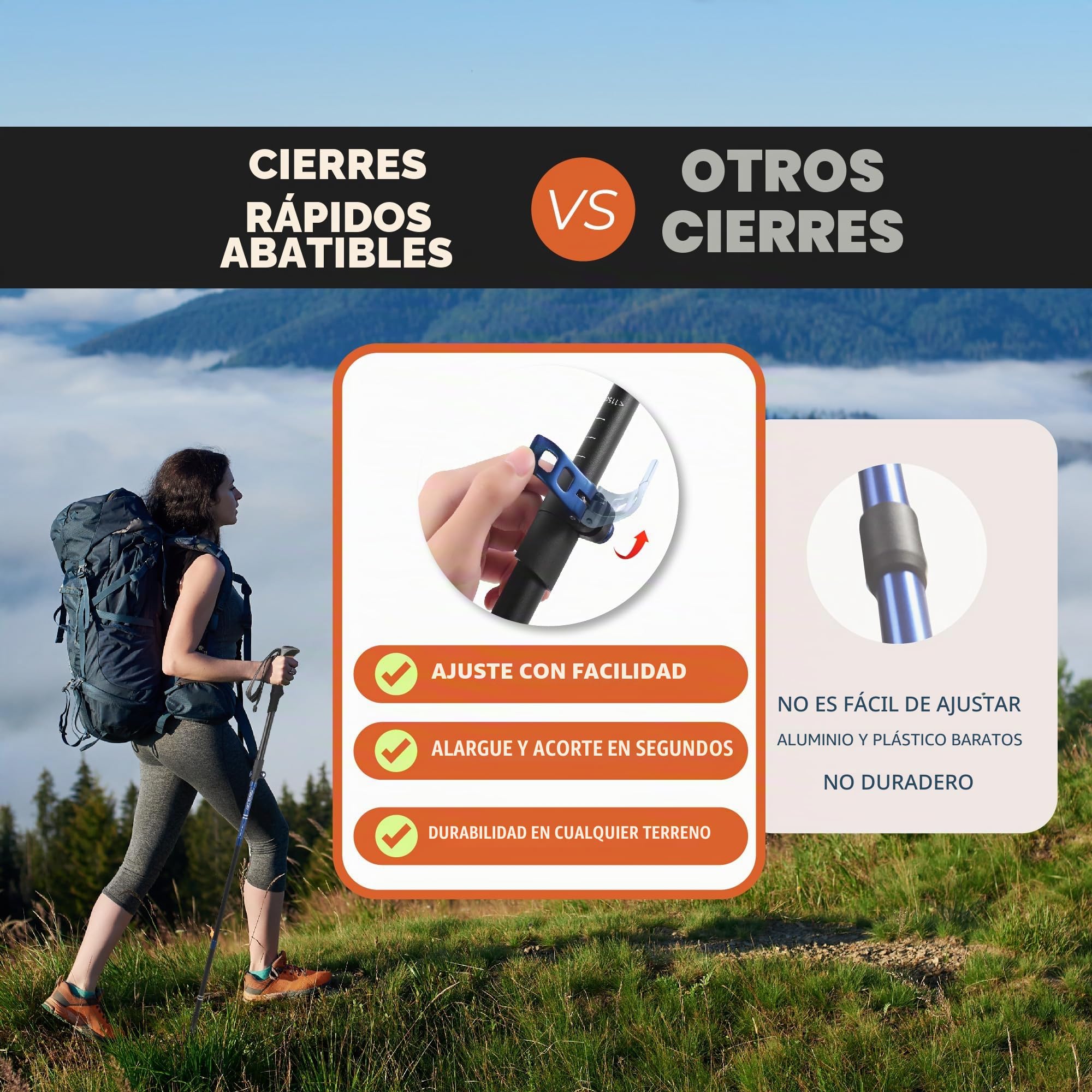 TREKOLOGY TREKZ Cork SE 2PCS Bastones de Senderismo Plegable con Mango de Corcho - Ligeros, Plegables y Retráctiles Bastones Trekking Marcha Trail Nórdica para Caminar, Mochileros, Hiking, Camping