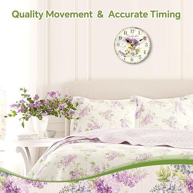 Reloj de Pared Lavanda, Pequeño, Retro, con Flores, 8 Pulgadas, Analógico miniatura 4