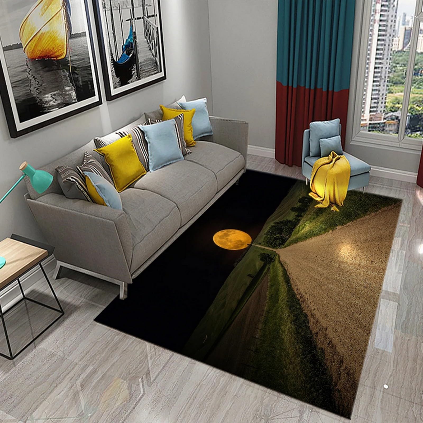 Tapis Lune Étoiles Ciel Paysage 3D, Tapis De Chambre, Tapis De Salon, Tapis De Chambre d'enfant Soft Crystal Velvet 100 X 150 Cm - Résistant Aux Taches, Polyester, Facile À Nettoyer -61772058848652