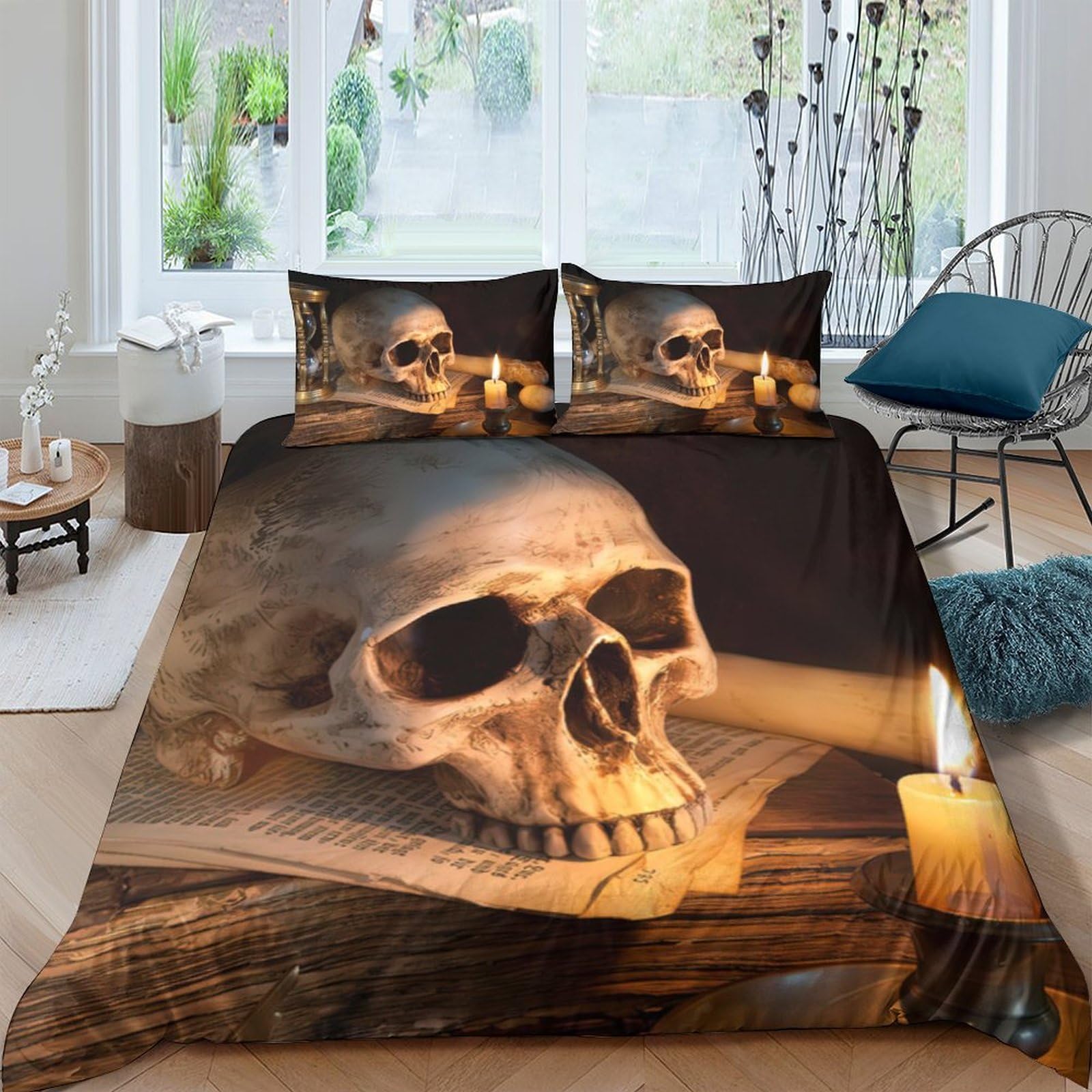 Ctjqhvkz Style-1 3D Printed Skull Candle Fitted Sheet Microfiber Dark Gothic Art Mattress Cover For Bedroom Dorm Room Decor Protection Single（135X200cm）