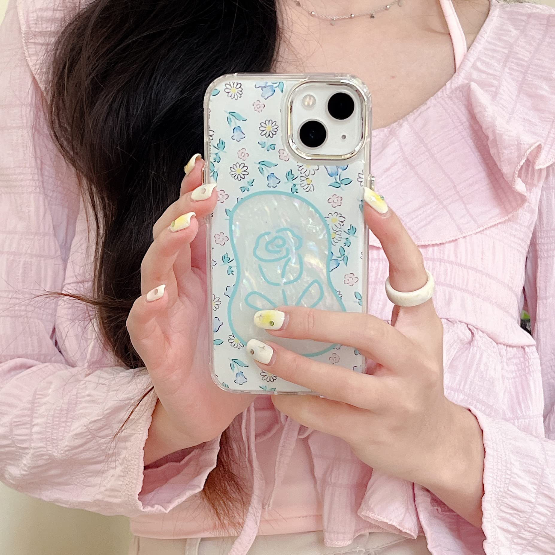 XIQI Compatible with iPhone 13 Pro Max Case 6.7 Inch,Cute Rose and Shell Texture Design Full Protective Anti-Slip Scratch Resistant Slim Soft Shockproof Cover for Women Girls-Rose