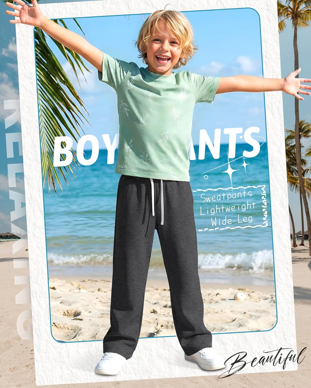 3 Pack Boys Sweatpants Kids Casual Open Bottom Pants Teen Straight Leg Athletic Drawstring Joggers with Pockets - Image 2