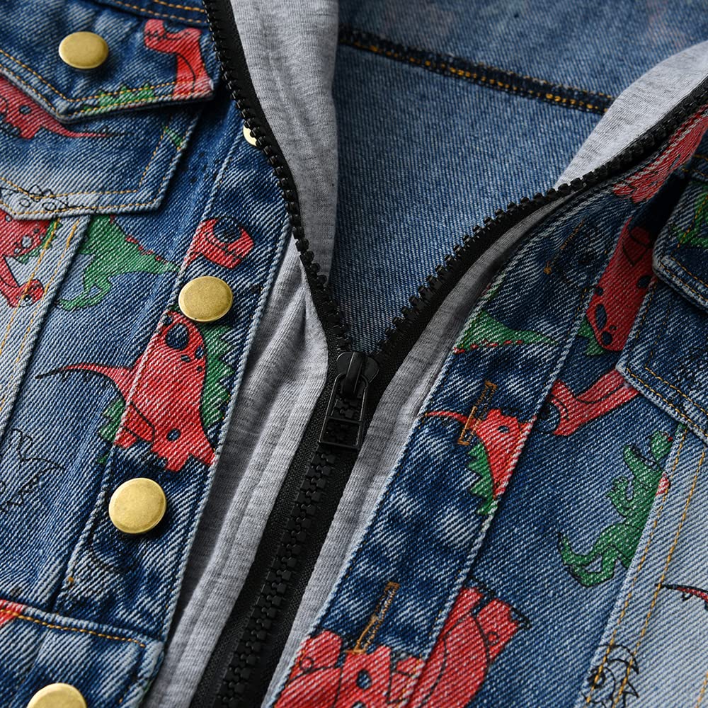 Jungen Baby Jeansjacke Hoodie Beiläufig Stilvoll Dinosaurierdruck Frühling Herbst Jeans Denim Coats Mädchen Mantel Kinder